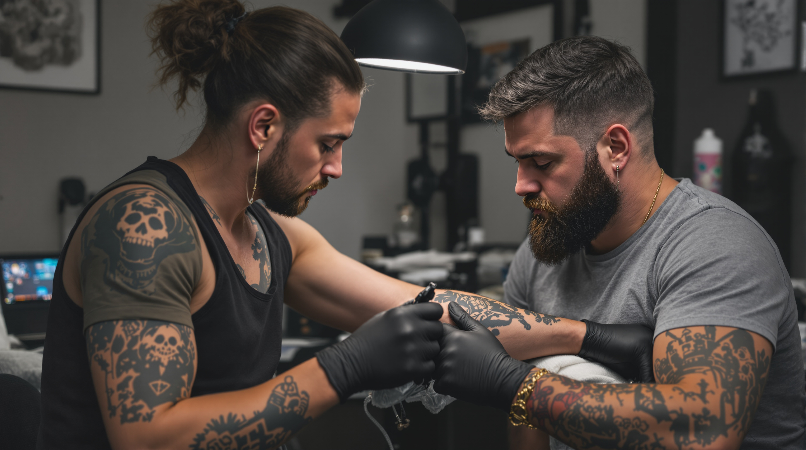 Consultation entre un client et un tatoueur, discussion du design et du placement