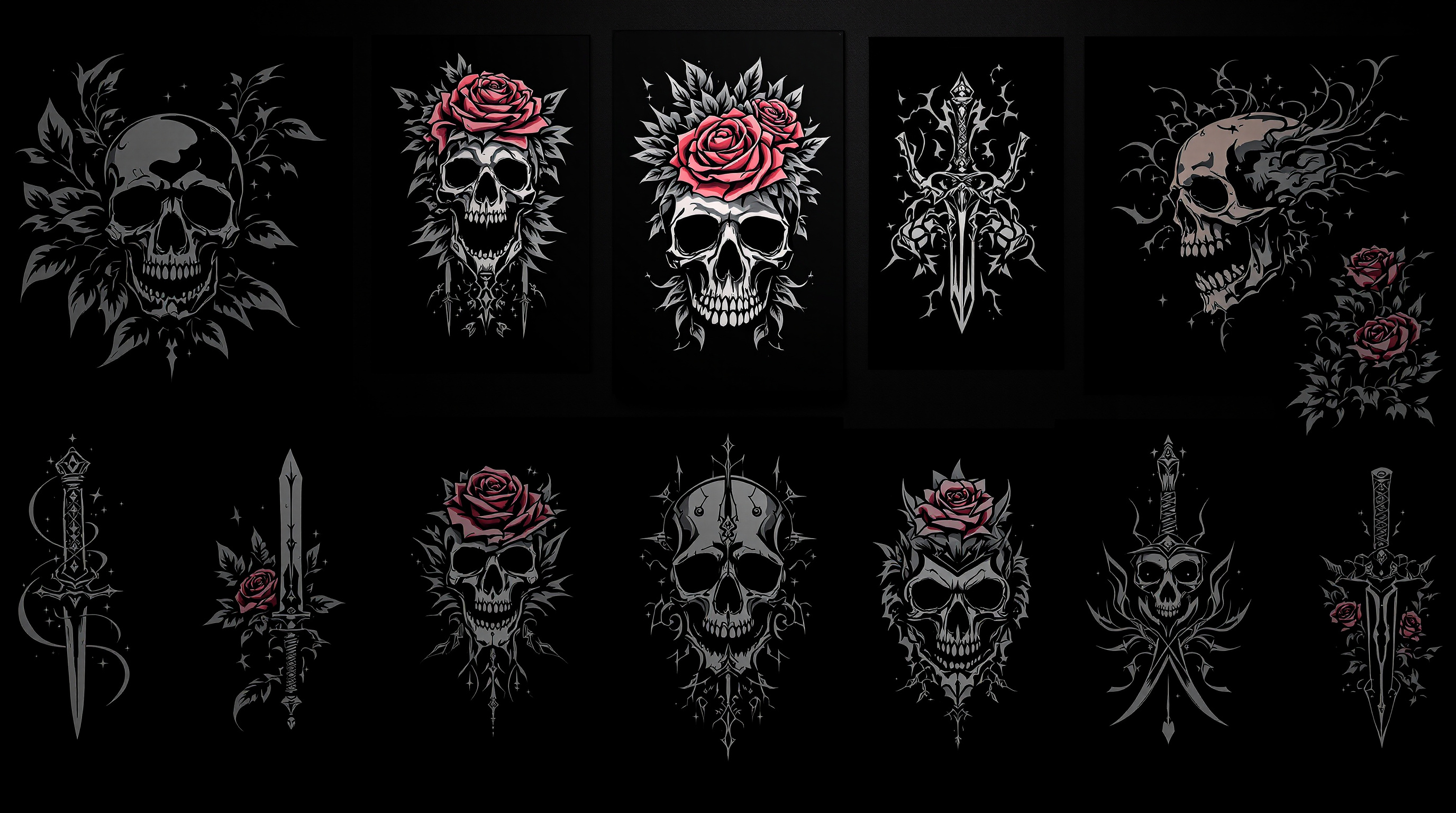 Flash tattoo art traditionnel et néo-traditionnel sur mur du studio